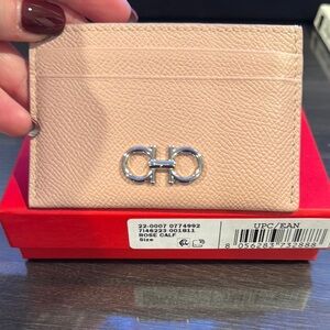Brand New Salvatore Ferragamo Rose Calf Leather Card Holder